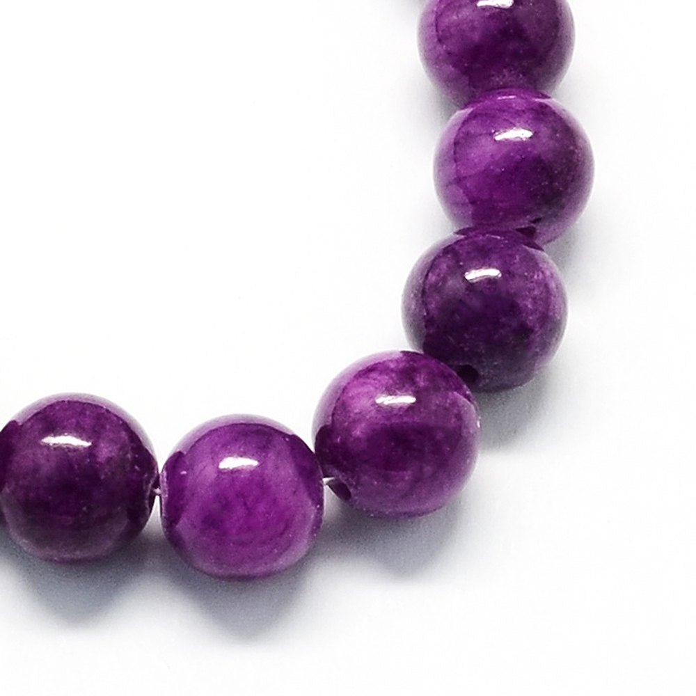 Perles rondes en jade naturel 8 mm - Violet foncé - 1 brin 50 perles - BD986