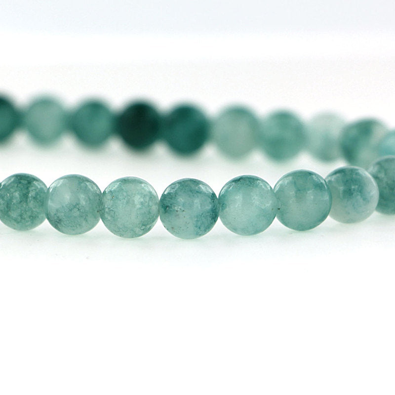 Round Natural Jade Beads 8mm - Caribbean Sea Green - 1 Strand 46 Beads - BD072