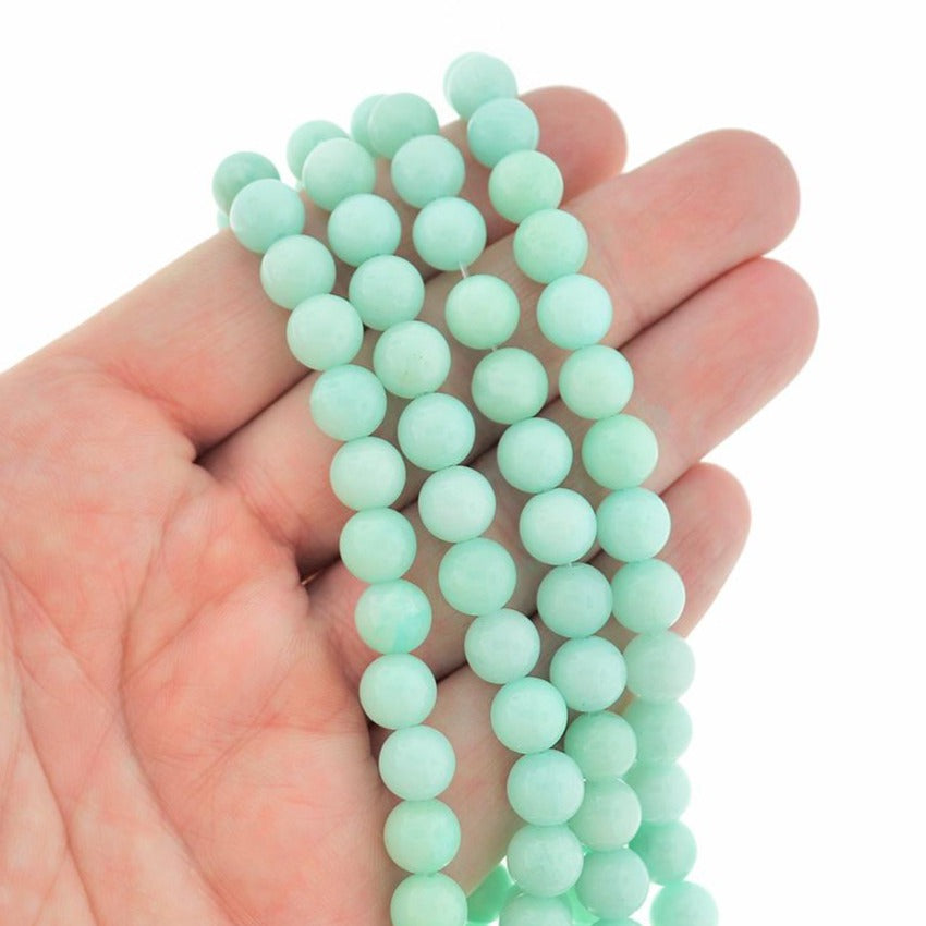 Round Natural Jade Beads 8mm - Mint Green - 1 Strand 48 Beads - BD2408