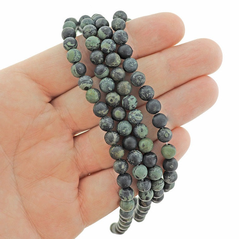 Perles rondes en jaspe naturel 6 mm - Vert forêt - 1 rang 31 perles - BD2568