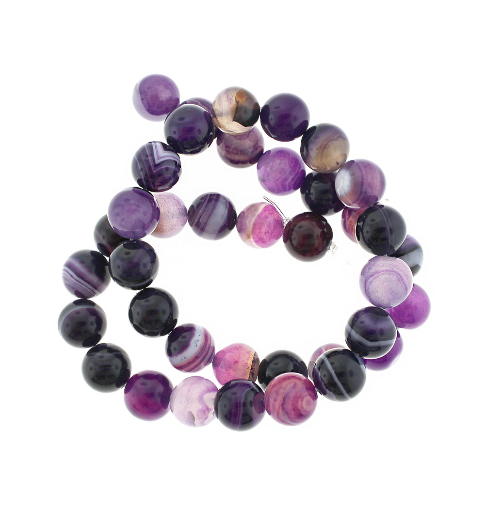 Perles rondes en dentelle naturelle Agate 6mm -12mm - Choisissez votre taille - Marbre violet améthyste - 1 brin complet de 15,5" - BD1862