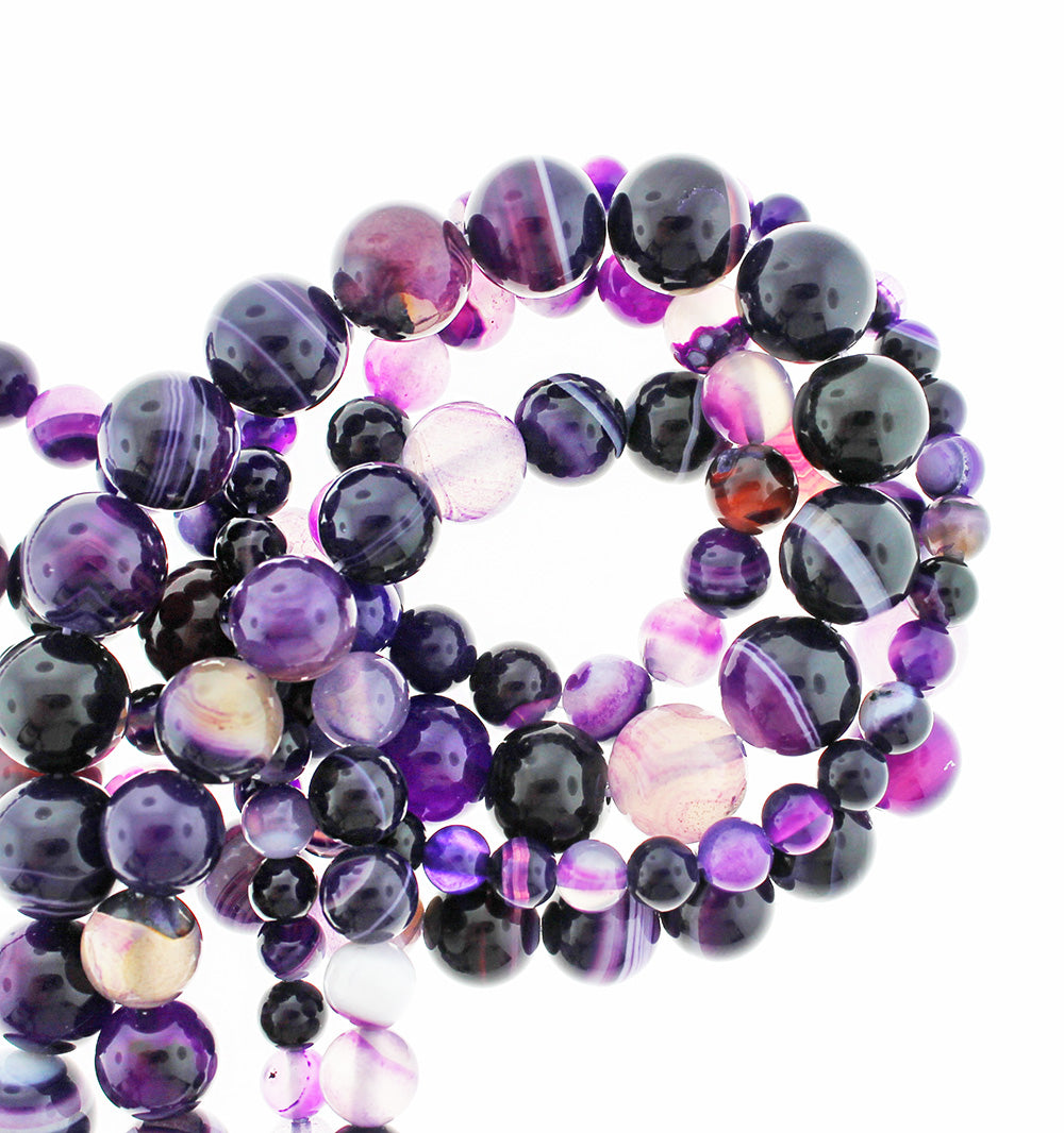 Perles rondes en dentelle naturelle Agate 6mm -12mm - Choisissez votre taille - Marbre violet améthyste - 1 brin complet de 15,5" - BD1862