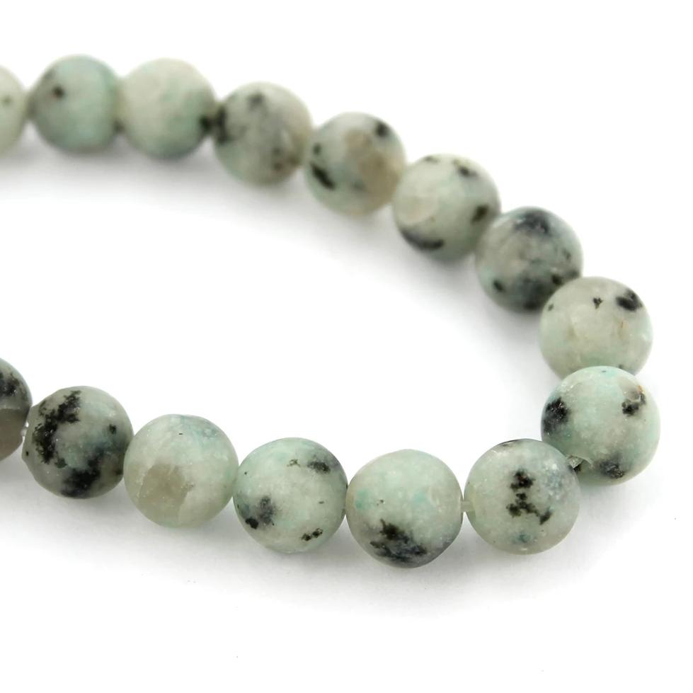 Round Natural Lotus Jasper Beads - Soft Mint and Stormy Black - 1 Strand - Choose Your Size!