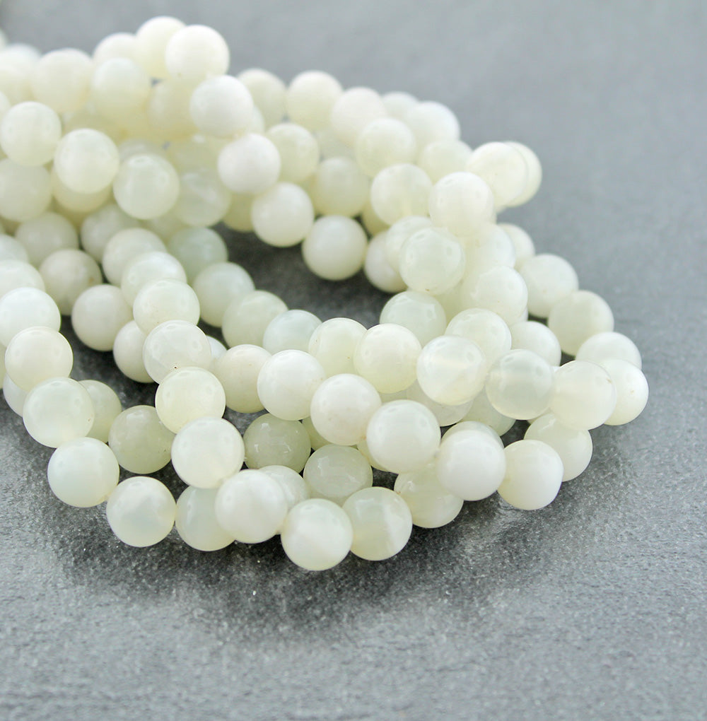 Perles rondes en pierre de lune naturelle 8 mm - Blanc crème - 10 perles - BD1879