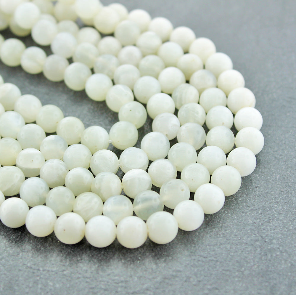 Perles rondes en pierre de lune naturelle 8 mm - Blanc crème - 10 perles - BD1879