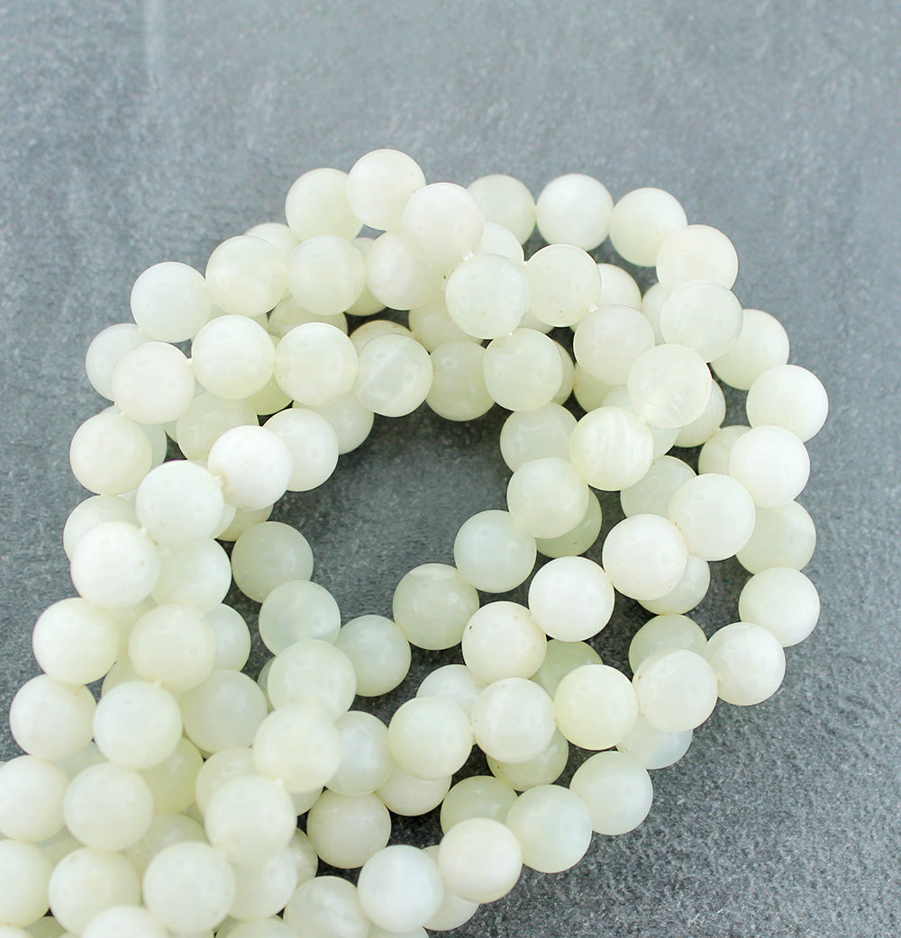 Perles rondes en pierre de lune naturelle 8 mm - Blanc crème - 10 perles - BD1879