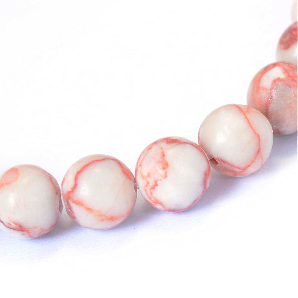 Round Natural Netstone Beads 8mm - Granite, Ivory and Rust Red - 1 Strand 47 Beads - BD1331