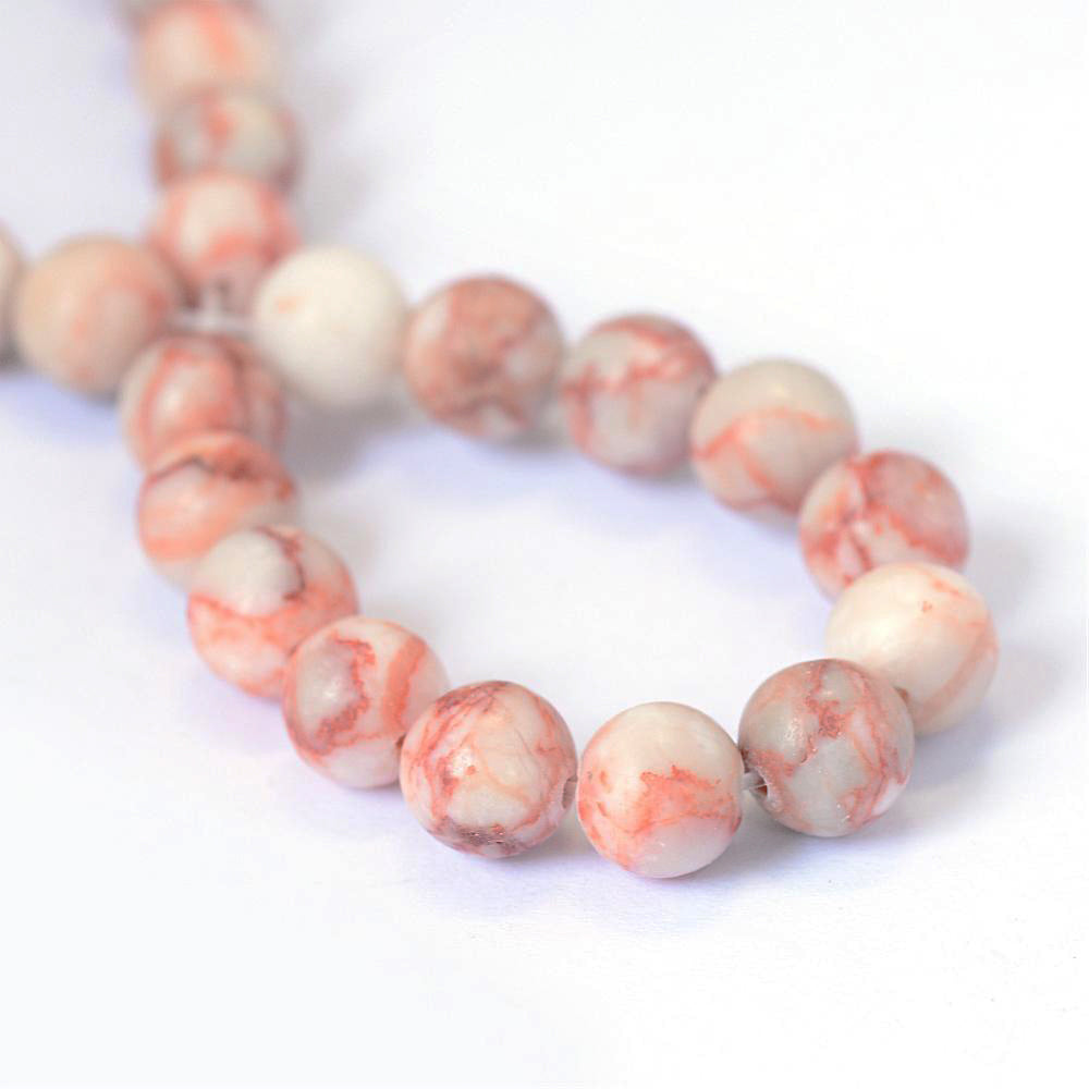 Round Natural Netstone Beads 8mm - Granite, Ivory and Rust Red - 1 Strand 47 Beads - BD1331