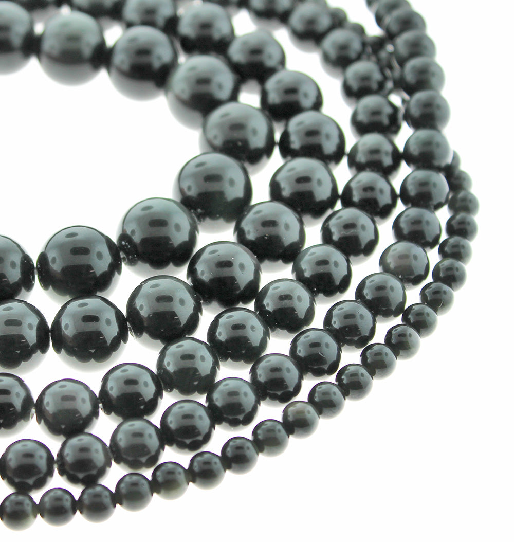 Round Natural Obsidian Beads 6mm - 14mm - Choose Your Size - Forest Green - 1 Full 15" Strand - BD1876
