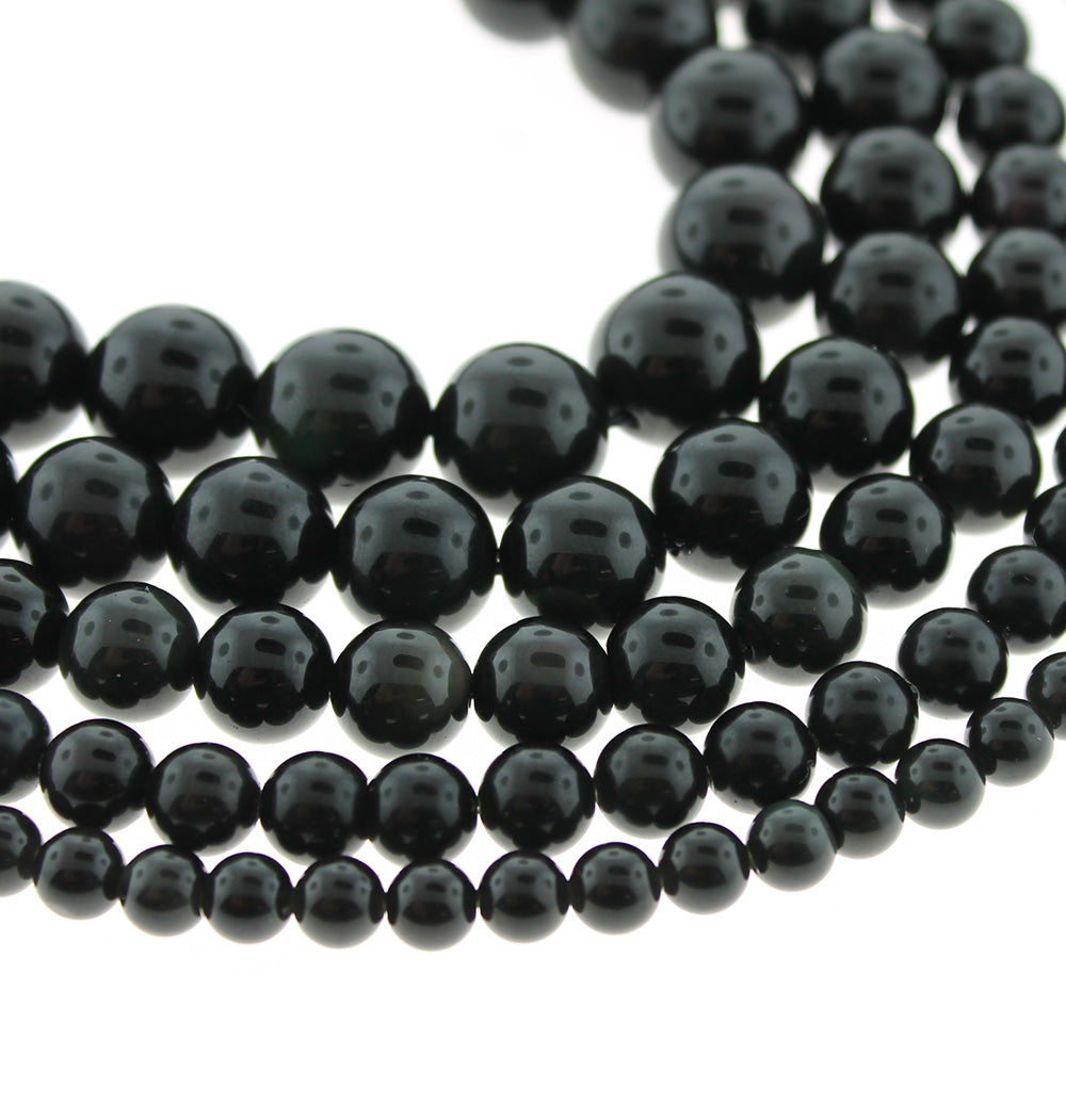 Round Natural Obsidian Beads 6mm - 14mm - Choose Your Size - Natural Black - 1 Full 15" Strand - BD1877