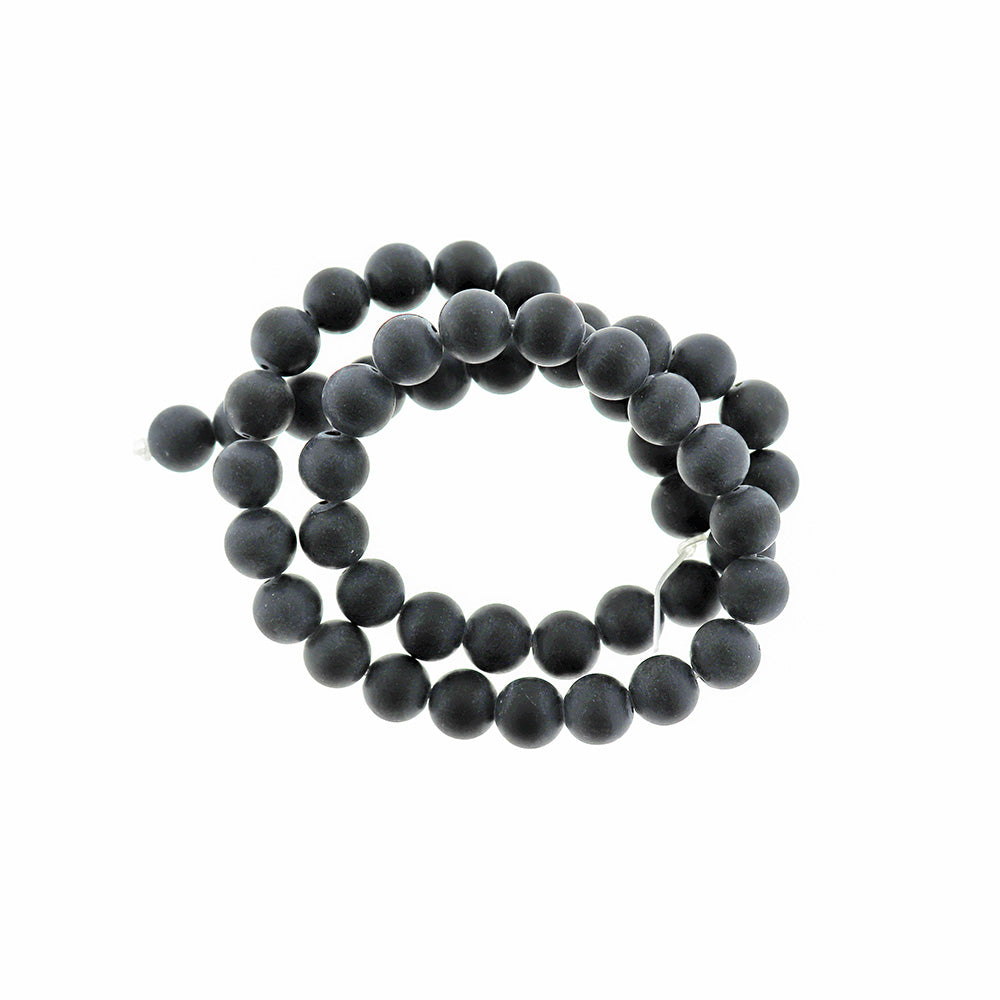 Round Natural Obsidian Beads 8mm - Frosted Black - 1 Strand 49 Beads - BD305