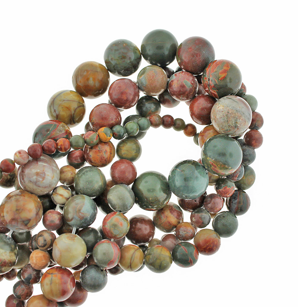 Round Natural Picasso Jasper Beads 4mm - 12mm - Choose Your Size - Burgundy Earth Tones - 1 Full 15.5" Strand - BD1828