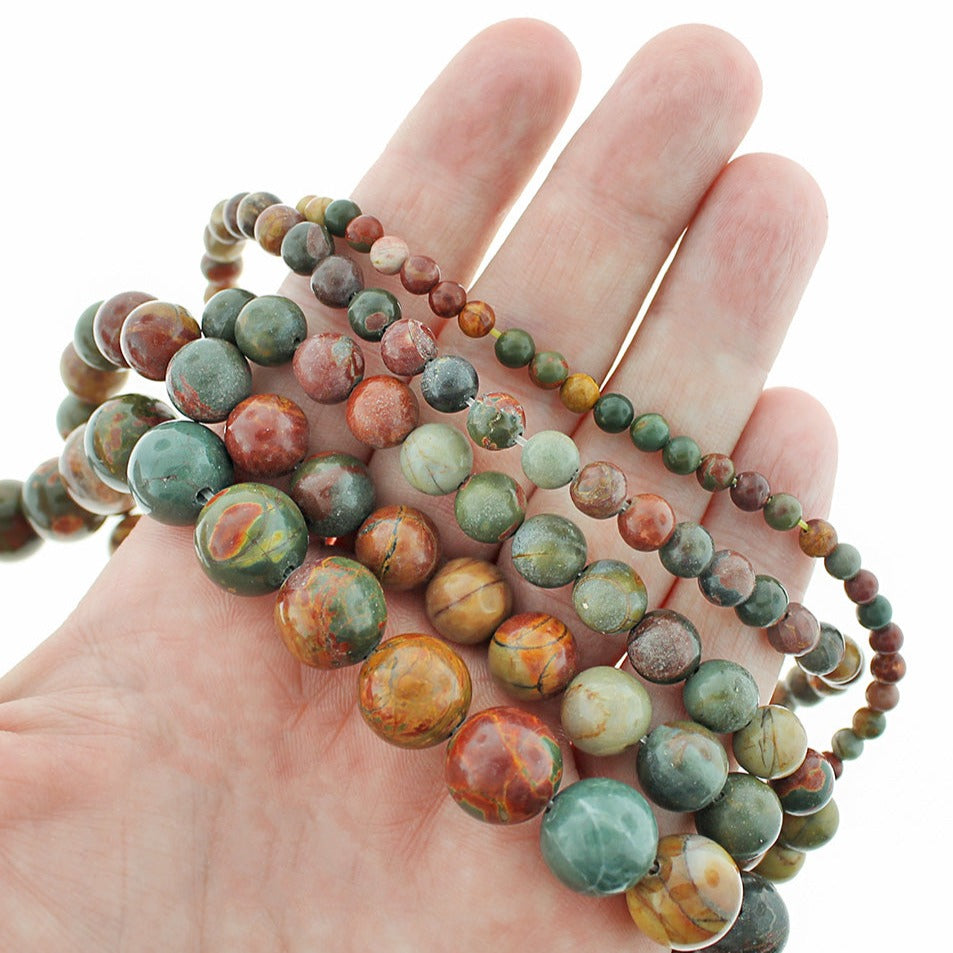 Round Natural Picasso Jasper Beads 4mm - 12mm - Choose Your Size - Burgundy Earth Tones - 1 Full 15.5" Strand - BD1828