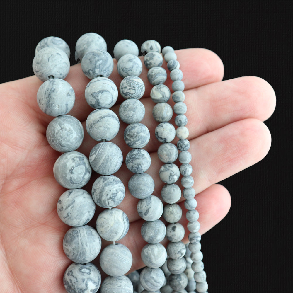 Round Natural Picasso Jasper Beads 4mm - 12mm - Choose Your Size - Stormy Night - 1 Full 15.5" Strand - BD1805