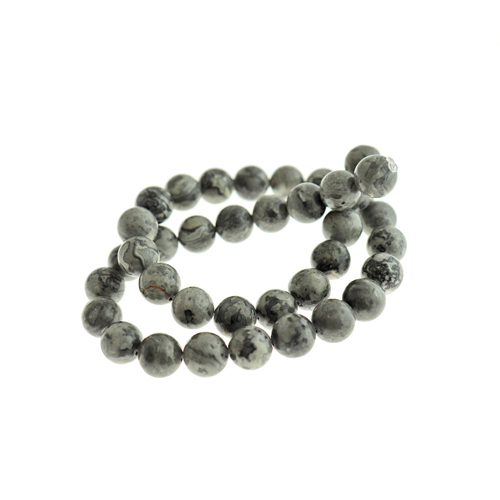 Round Natural Picasso Jasper Beads 6mm -10mm - Choose Your Size - Stormy Grey - 1 Full 15.7" Strand - BD1604