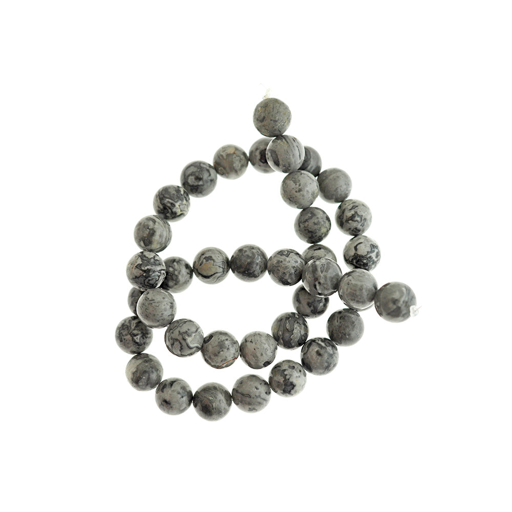 Round Natural Picasso Jasper Beads 6mm -10mm - Choose Your Size - Stormy Grey - 1 Full 15.7" Strand - BD1604