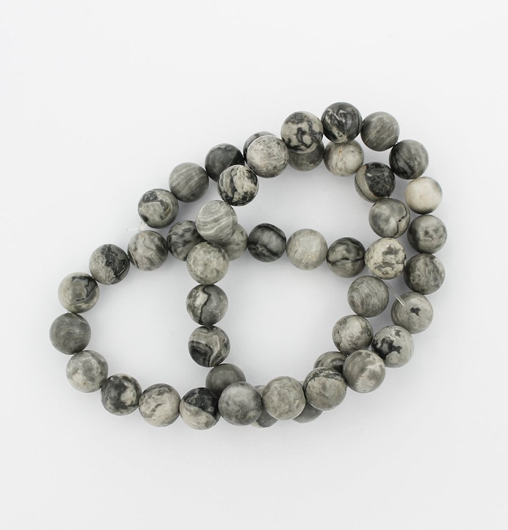 Round Natural Picasso Jasper Beads 6mm - Stormy Grey Marble - 1 Strand 61 Beads - BD745