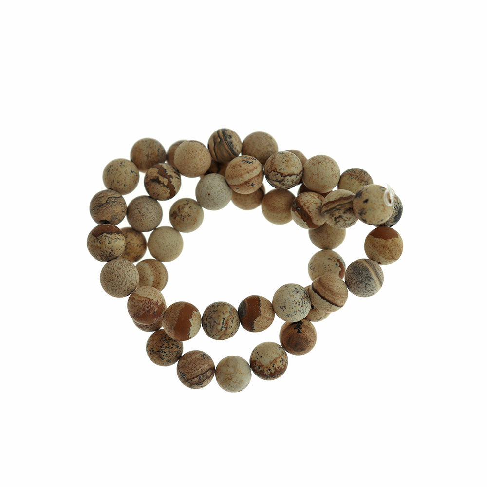 Perles rondes en jaspe naturel Picasso 8 mm - Tons de terre givrés - 1 brin 47 perles - BD1629