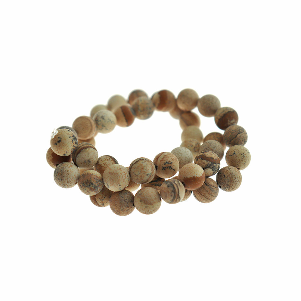 Perles rondes en jaspe naturel Picasso 8 mm - Tons de terre givrés - 1 brin 47 perles - BD1629