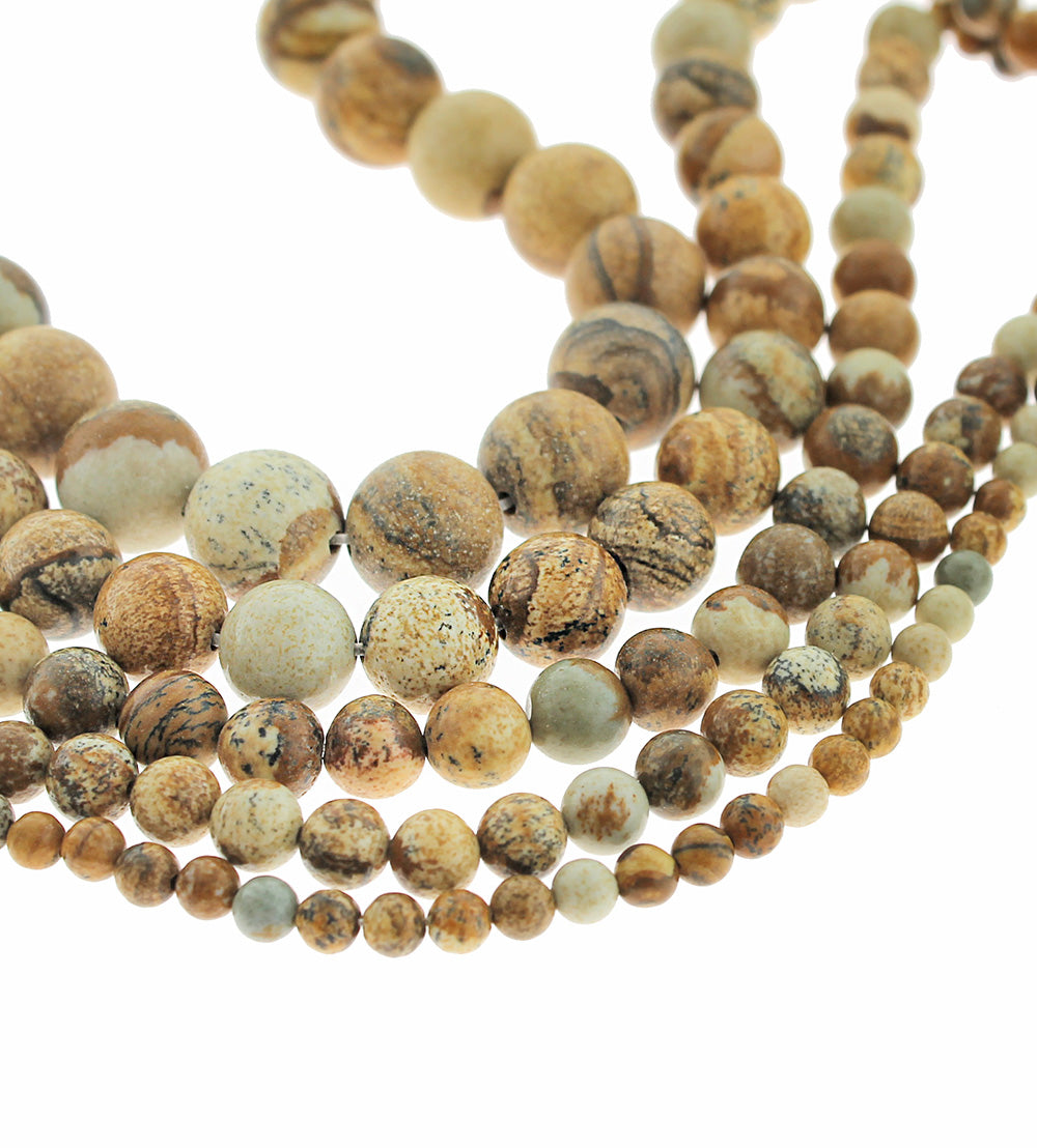 Round Natural Picture Jasper Beads 4mm - 12mm - Choose Your Size - Granite Earth Tones - 1 Full 15.5" Strand - BD1831