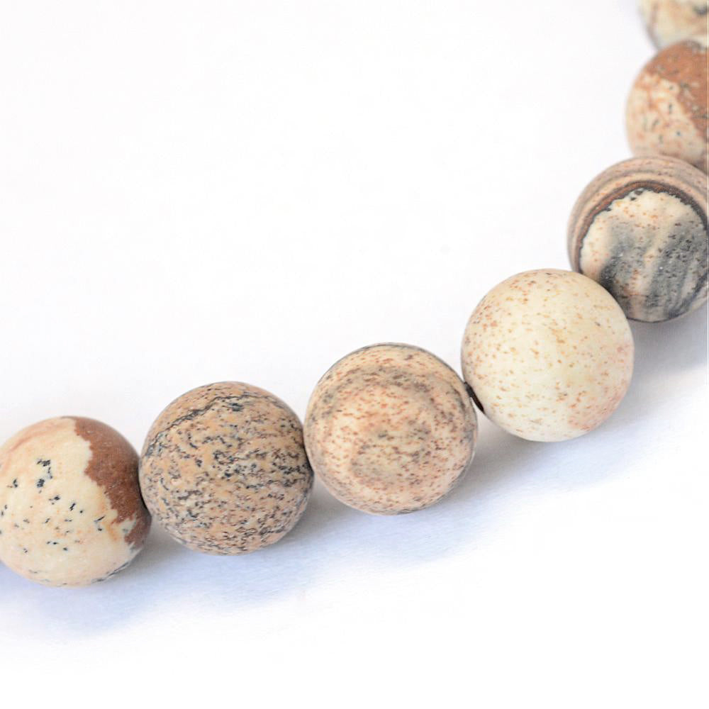 Round Natural Picture Jasper Beads 8mm - Frosted Stony Earth Tones - 1 Strand 47 Beads - BD1349
