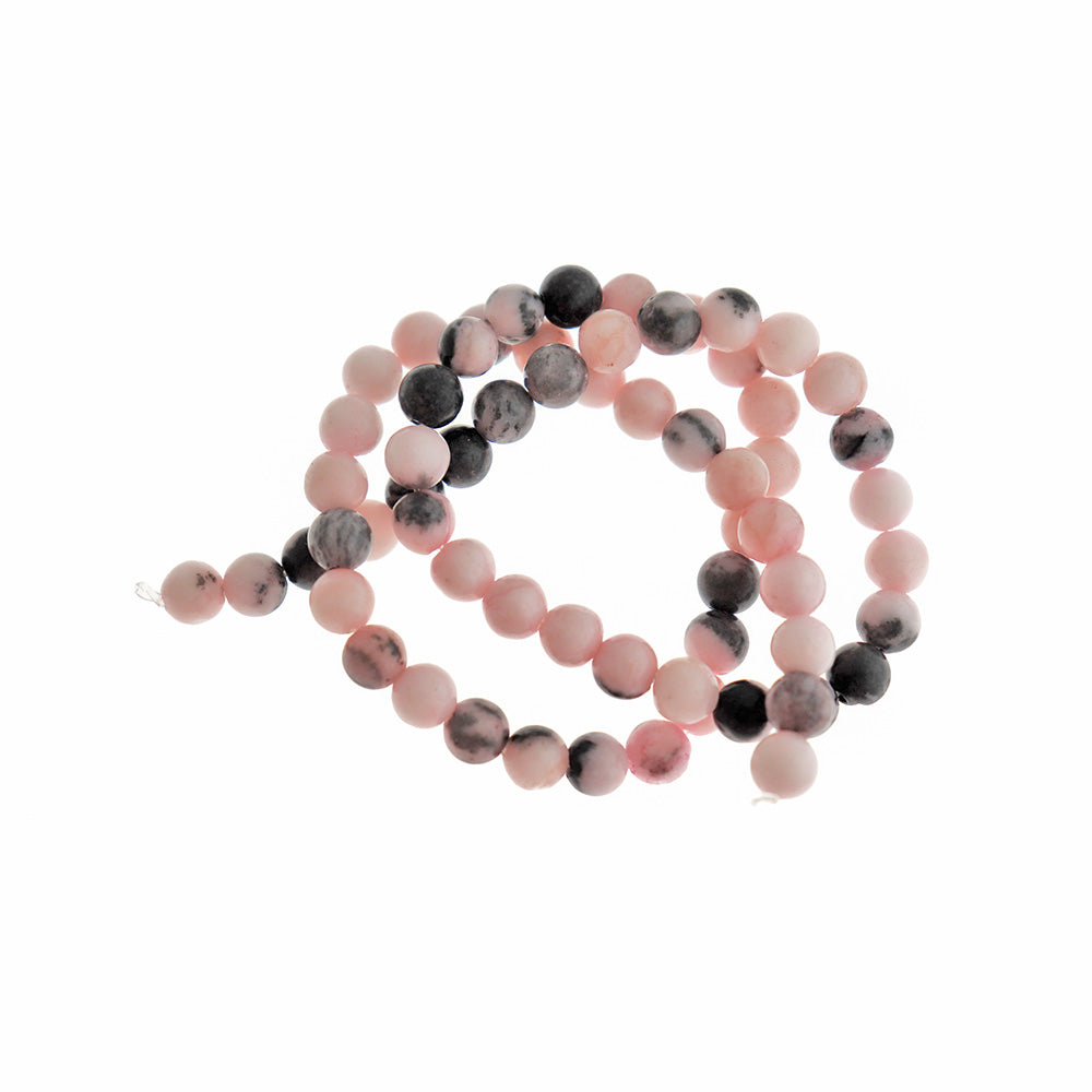 Round Natural Pink Zebra Jasper Beads 6mm - Stormy Greys and Pink - 1 Strand 63 Beads - BD1378