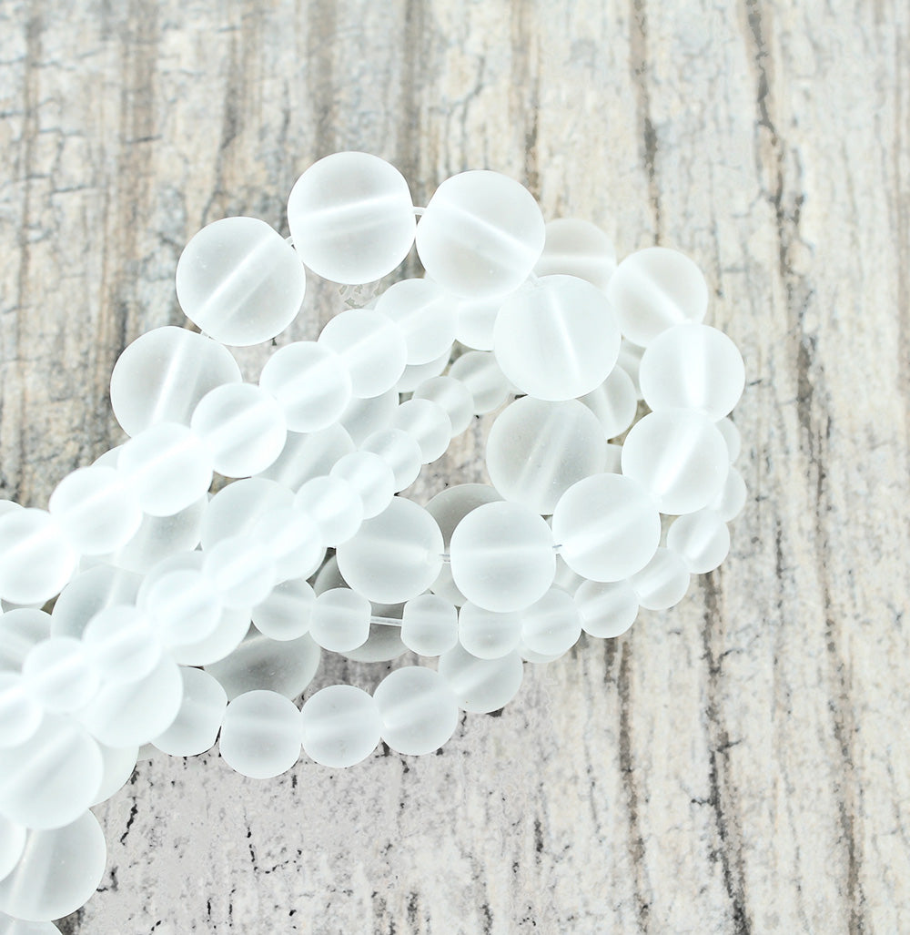 Perles de quartz naturel rond 6mm -12mm - Choisissez votre taille - Blanc givré - 1 brin complet de 15,7" - BD1863