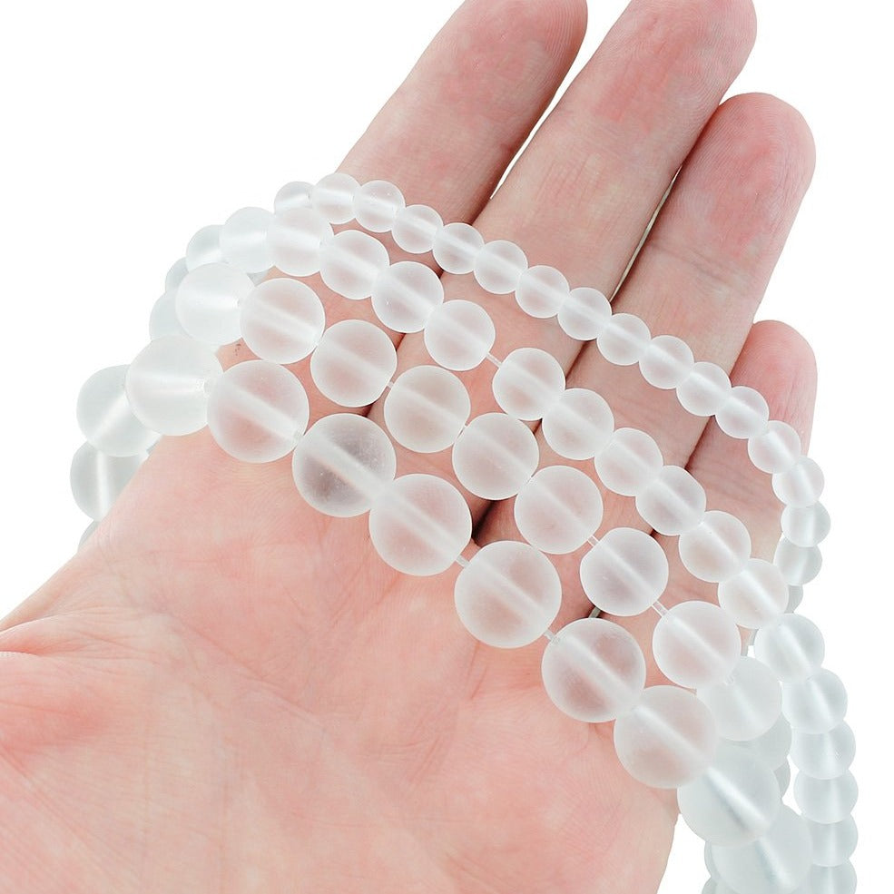 Perles de quartz naturel rond 6mm -12mm - Choisissez votre taille - Blanc givré - 1 brin complet de 15,7" - BD1863