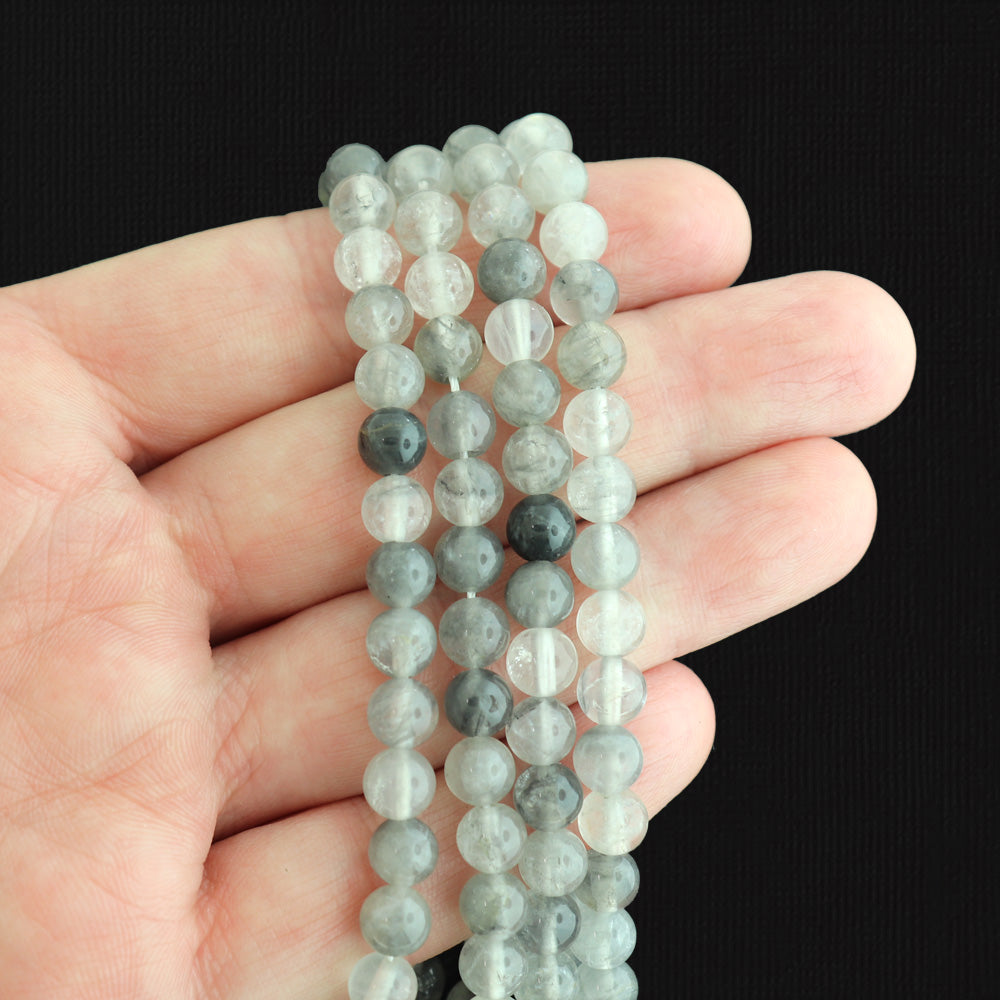 Round Natural Quartz Beads 6mm - Cloudy Grey - 1 Strand 63 Beads - BD1745