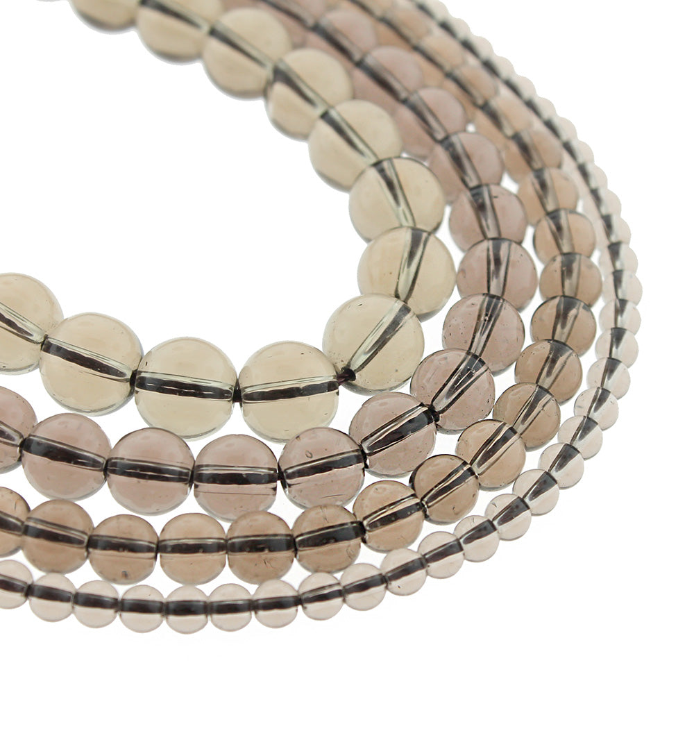 Round Natural Quartz Gemstone Beads 4mm - 10mm - Choose Your Size - Smoky Brown - 1 Full 15.5" Strand - BD1867
