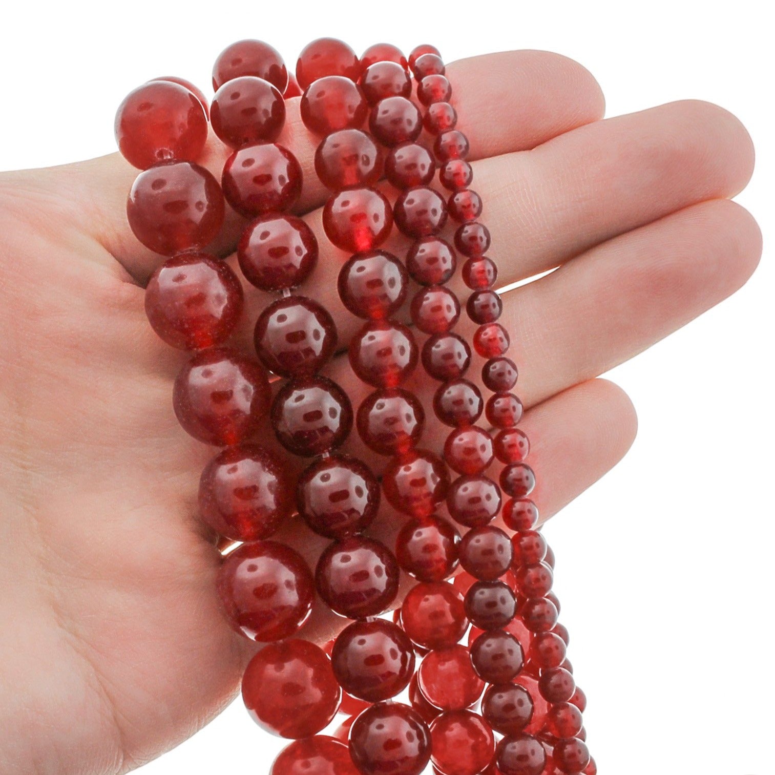 Round Natural Red Jade Beads 4mm - 12mm - Choose Your Size - Ruby Red - 1 Full 15" Strand - BD1826