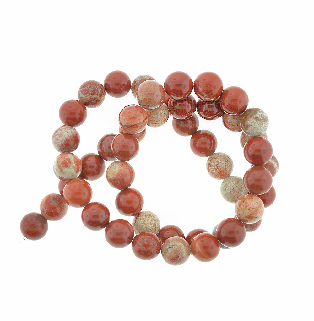 Round Natural Red Jasper Beads 6mm or 8mm - Choose Your Size - Brick Red with Charcoal and Cream - 1 Full 15.5" Strand - BD1611