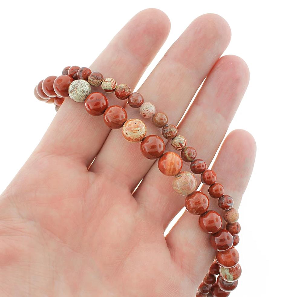 Round Natural Red Jasper Beads 6mm or 8mm - Choose Your Size - Brick Red with Charcoal and Cream - 1 Full 15.5" Strand - BD1611