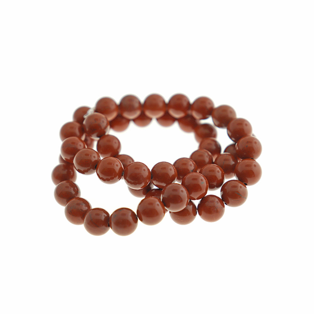 Round Natural Red Jasper Beads 8mm - Brick Red with Black Vein - 1 Strand 49 Beads - BD1608