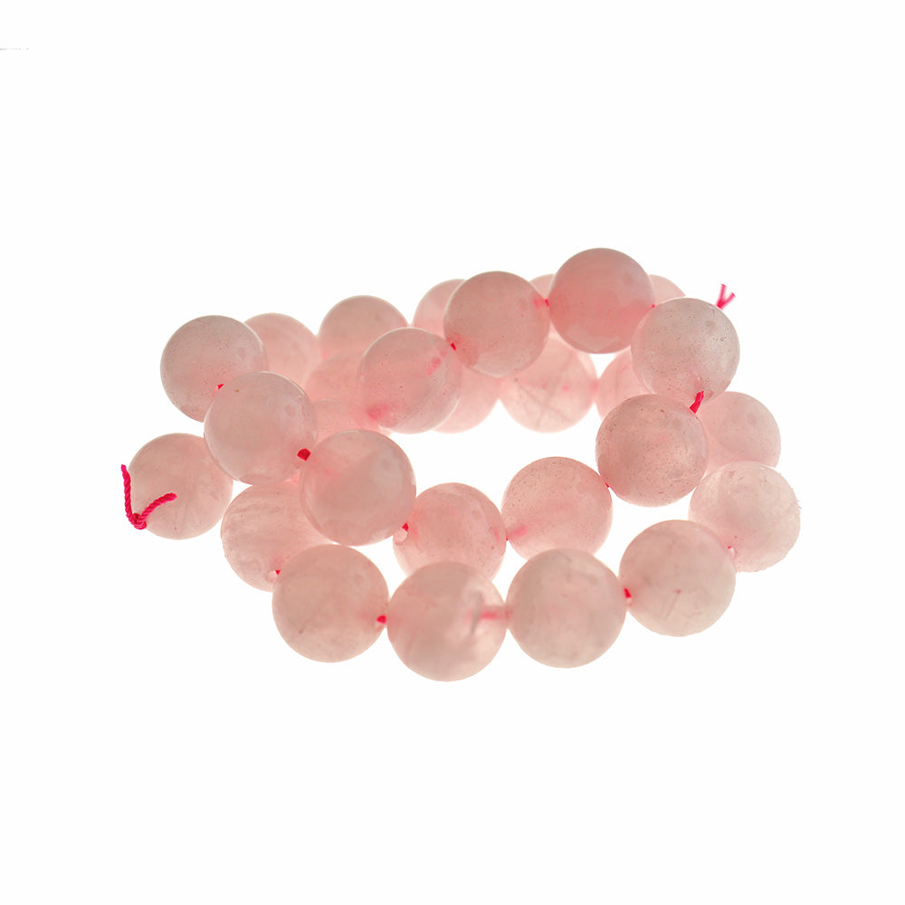 Round Natural Rose Quartz Beads 14mm - Frosted Petal Pink - 1 Full Strand 28 Beads - BD1705