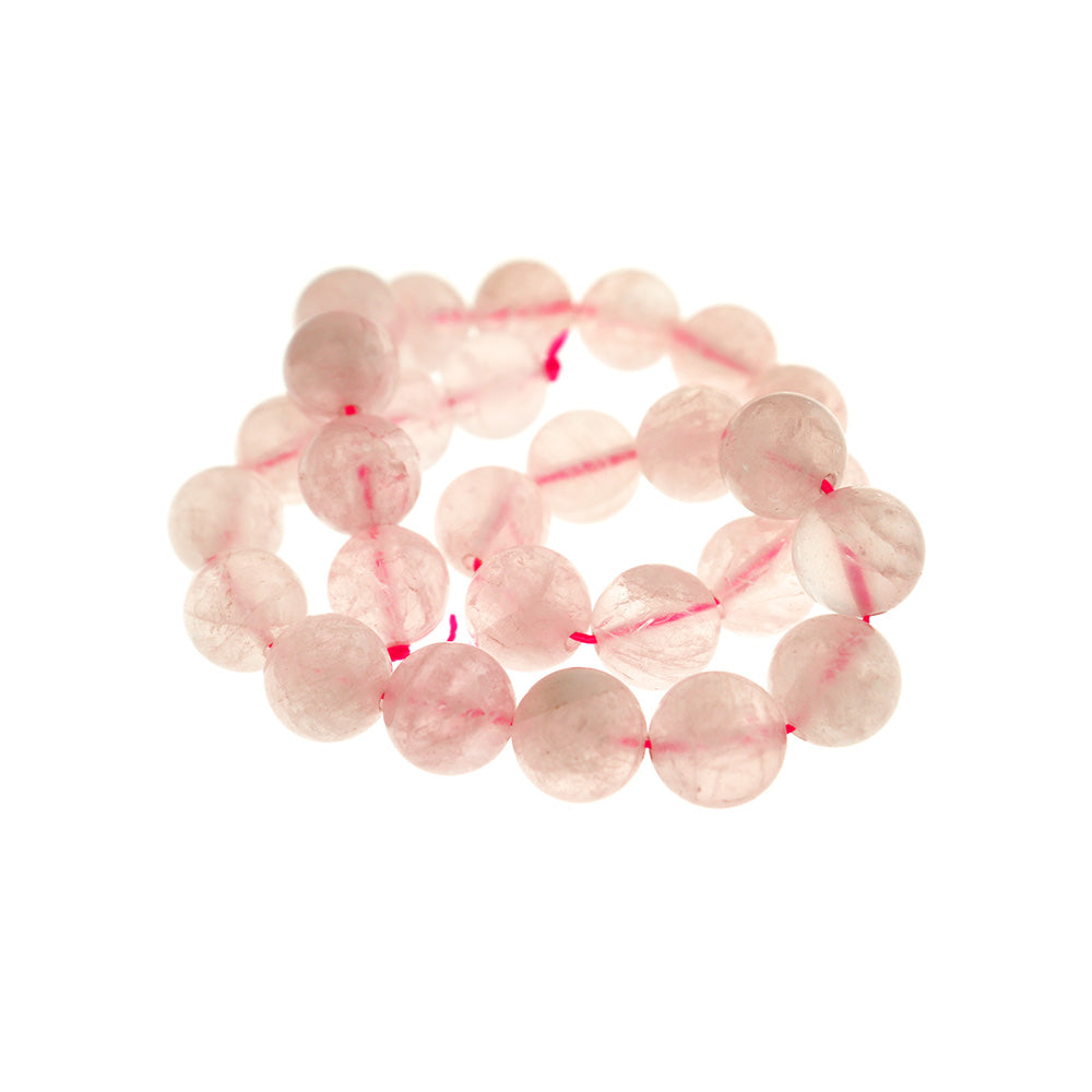 Round Natural Rose Quartz Beads 14mm - Petal Pink - 1 Strand 28 Beads - BD1770