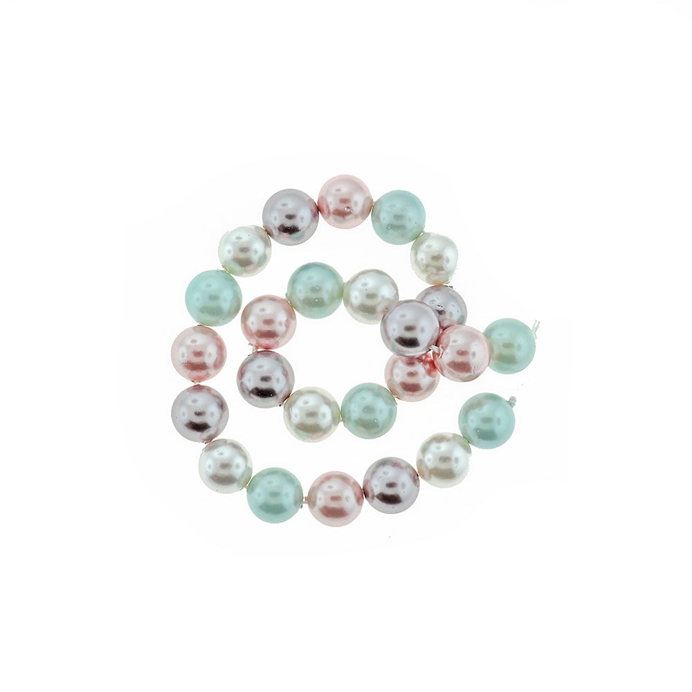 Perles rondes en coquillage naturel 8 mm - Perles pastel - 1 rang 27 perles - BD1898