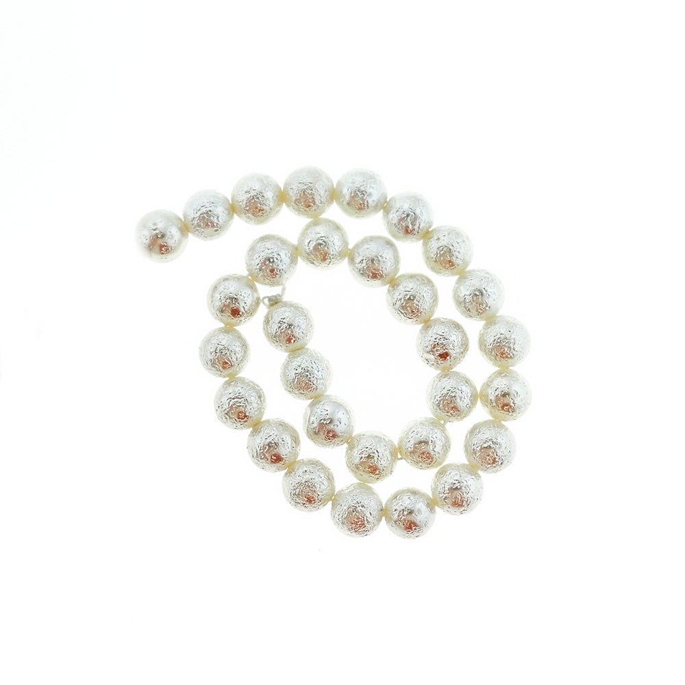 Round Natural Shell Beads - Wrinkle White - 1 Strand - Choose Your Size!