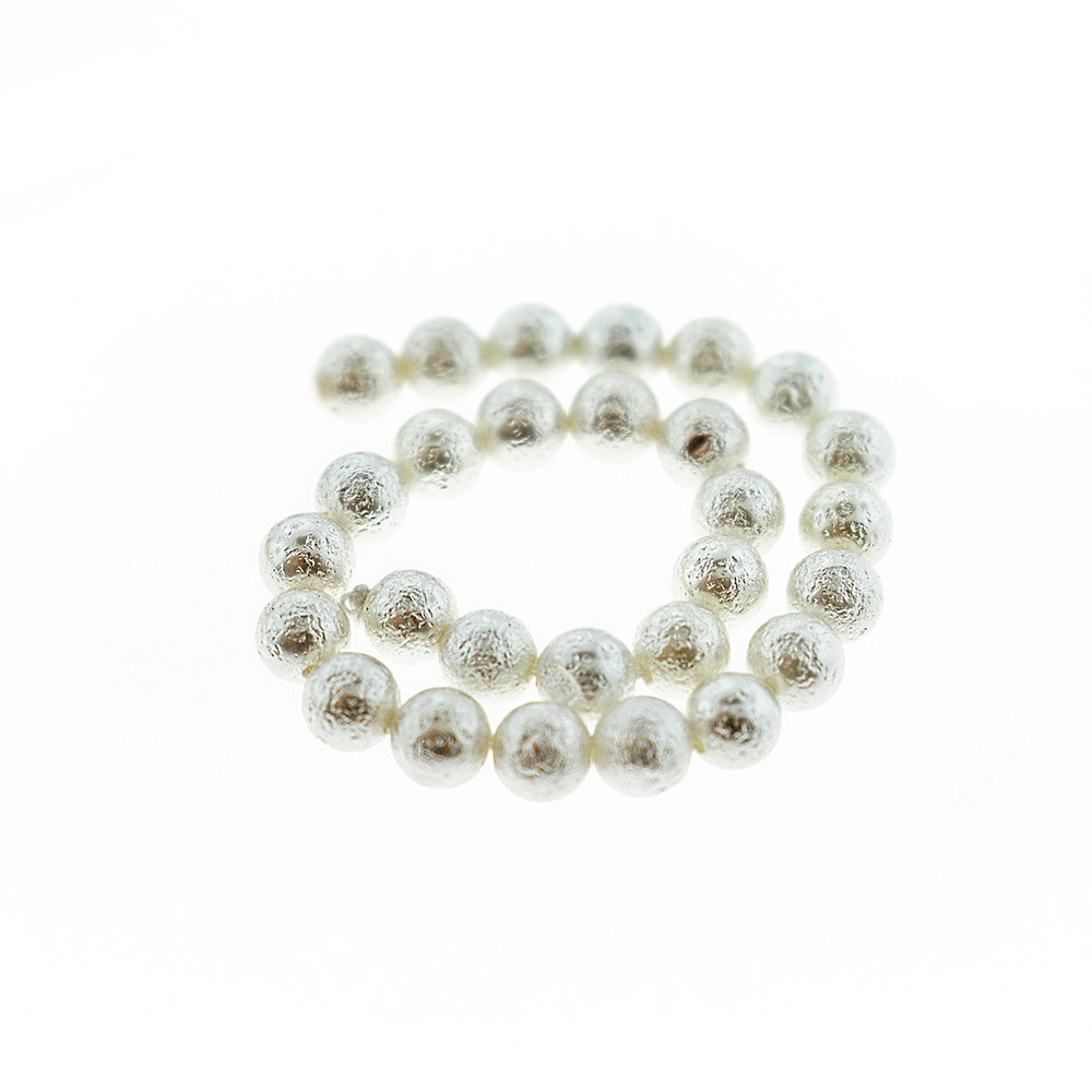 Round Natural Shell Beads - Wrinkle White - 1 Strand - Choose Your Size!