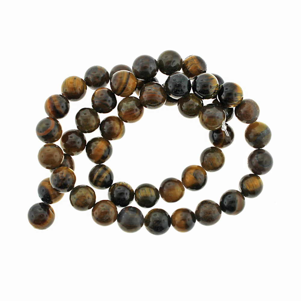 Perles rondes en oeil de tigre naturel 4mm - 14mm - Choisissez votre taille - Brun doré - 1 brin complet de 15" - BD1840