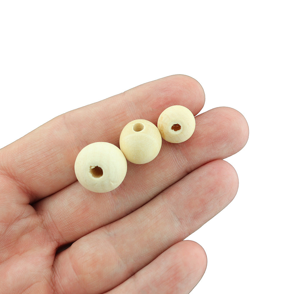 Round Natural Wood Beads 12mm -16mm - Choose Your Size - Unfinished Wheat - 50 Beads - BD1044