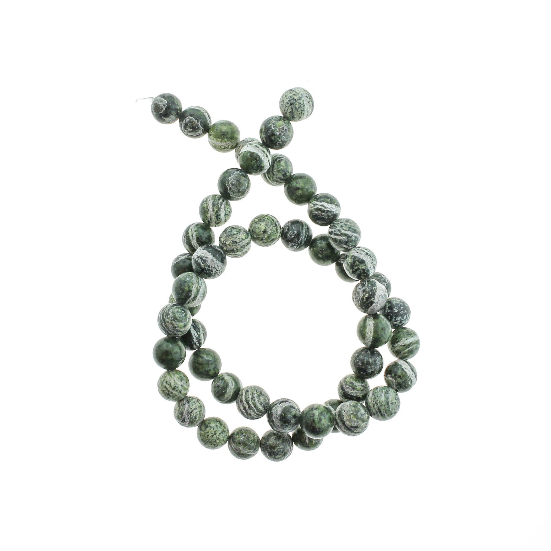 Round Natural Zebra Jasper Beads 4mm - 12mm - Choose Your Size - Dark Green and White - 1 Full 15" Strand - BD1817