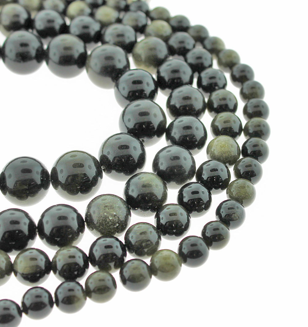 Round Obsidian Beads 8mm -14mm - Choose Your Size - Gold Obsidian - 1 Full 15.5" Strand - BD1854