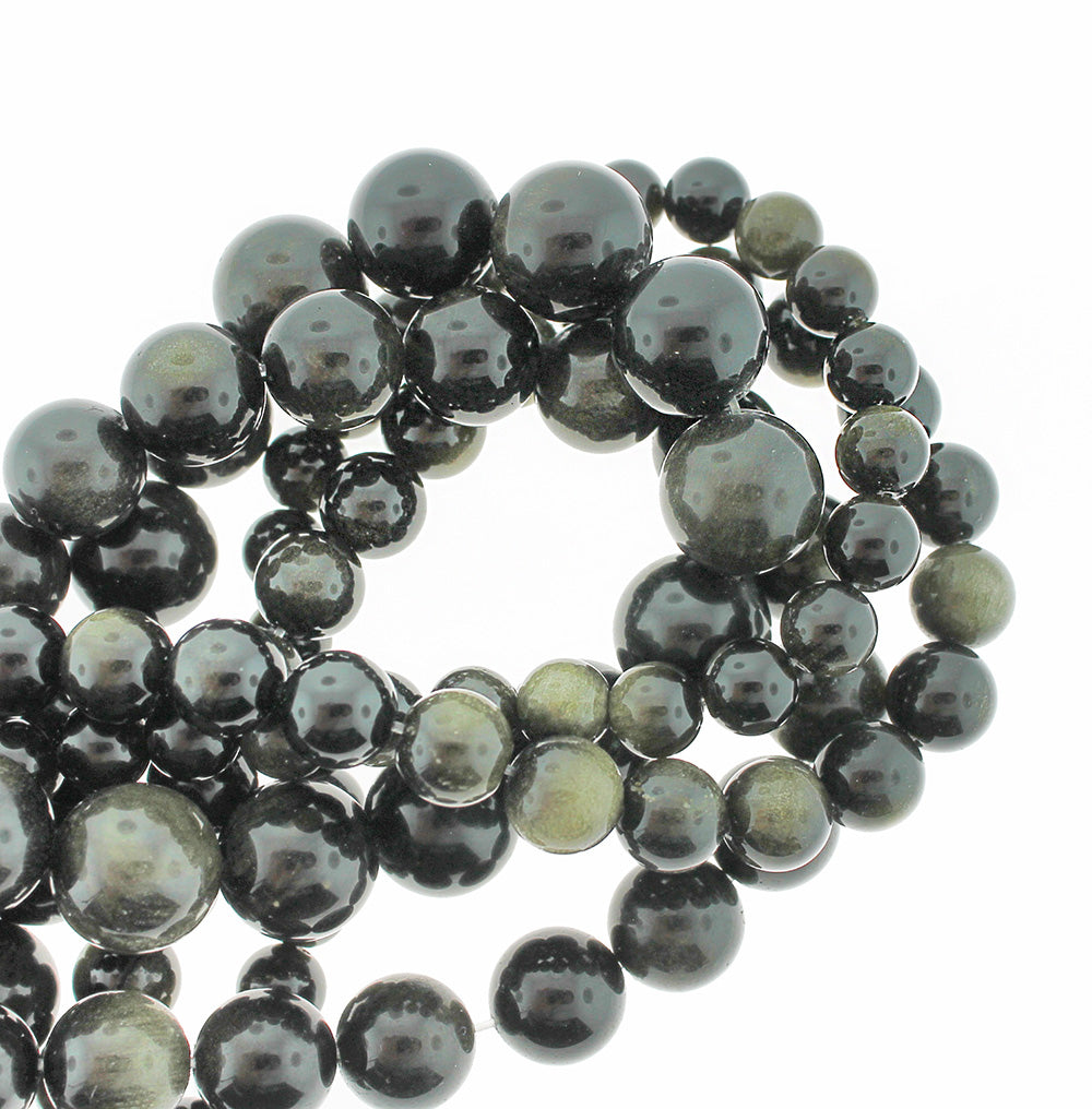 Round Obsidian Beads 8mm -14mm - Choose Your Size - Gold Obsidian - 1 Full 15.5" Strand - BD1854