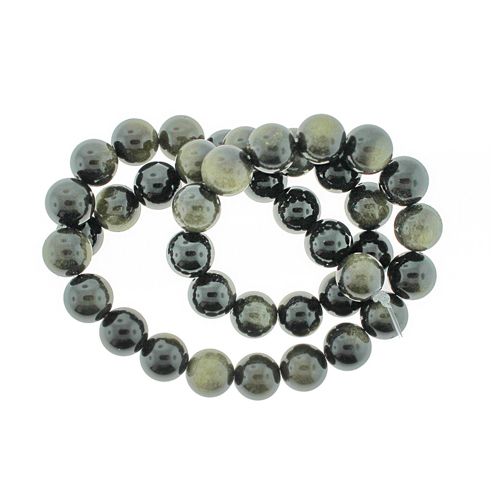 Round Obsidian Beads 8mm -14mm - Choose Your Size - Gold Obsidian - 1 Full 15.5" Strand - BD1854