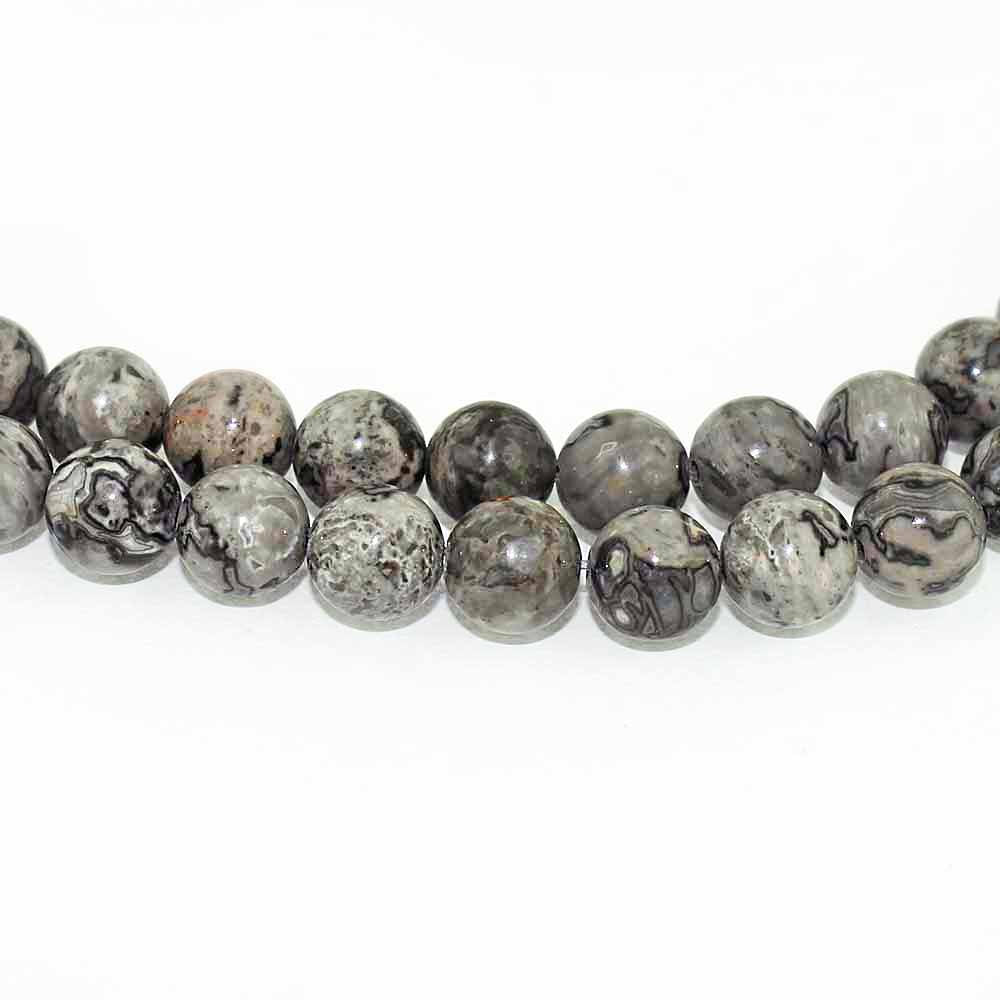 Perles Rondes Jaspe Image 8mm - Stormy Night - 1 Rang 46 Perles - BD761