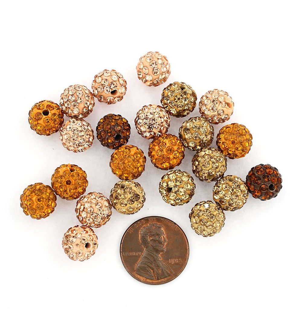 Round Polymer Clay Rhinestone Beads 10mm - Assorted Gold and Copper - 6 Beads - BD029