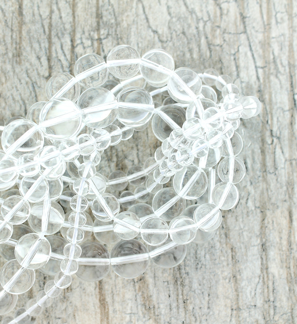 Round Quartz Beads 4mm -12mm - Choose Your Size - Clear Quartz - 1 Full 15.5" Strand - BD1853