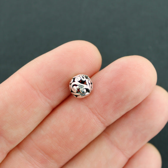 Round Spacer Metal Beads 8mm - Silver Tone - 2 Beads- SC2797