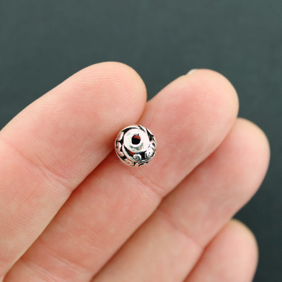 Round Spacer Metal Beads 8mm - Silver Tone - 2 Beads- SC2797